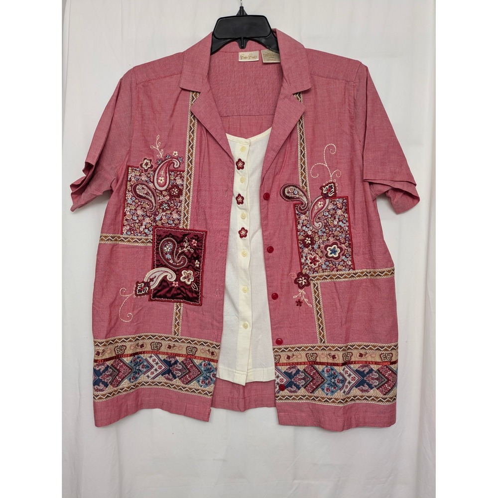 Bobbie Brooks Vintage Grandmacore Paisley Embroidered Button Down Shirt 14W/16W